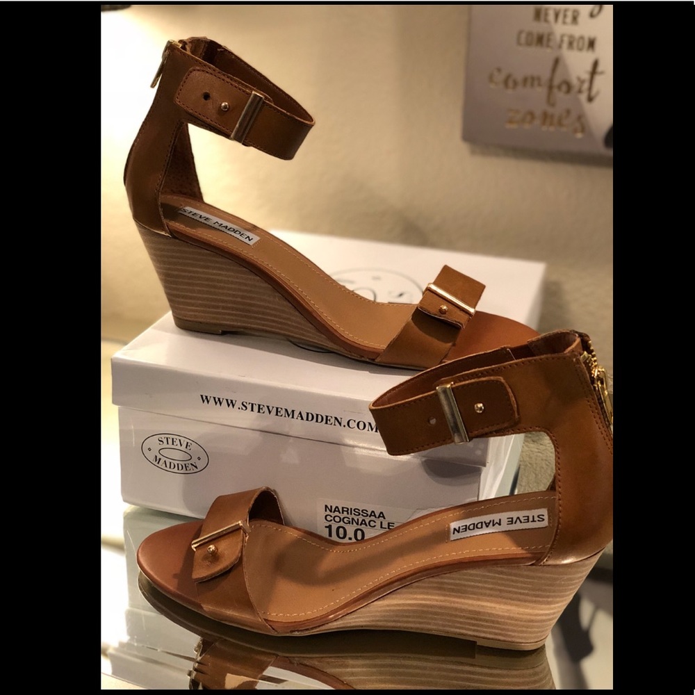 Steve Madden Sz 10 Narissaa Wedge Sandal Cognac